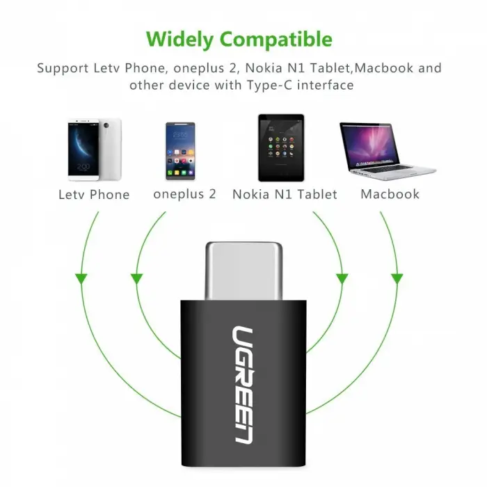 Micro USB - Type-C Dönüştürücü Adaptör, Siyah