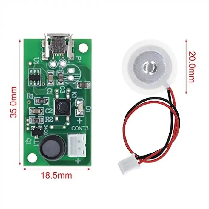 Micro Usb Ultrasonik Nem Üretici Devre + Seramik Disk Transducer 5V 2W Soğuk Buhar Sis Duman Atomizer 38ml/saat 16mm-20mm Piezoelektrik Disk