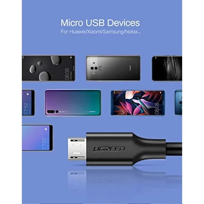 Micro-USB & USB-A Data ve Şarj Kablosu, 2 Metre, Beyaz