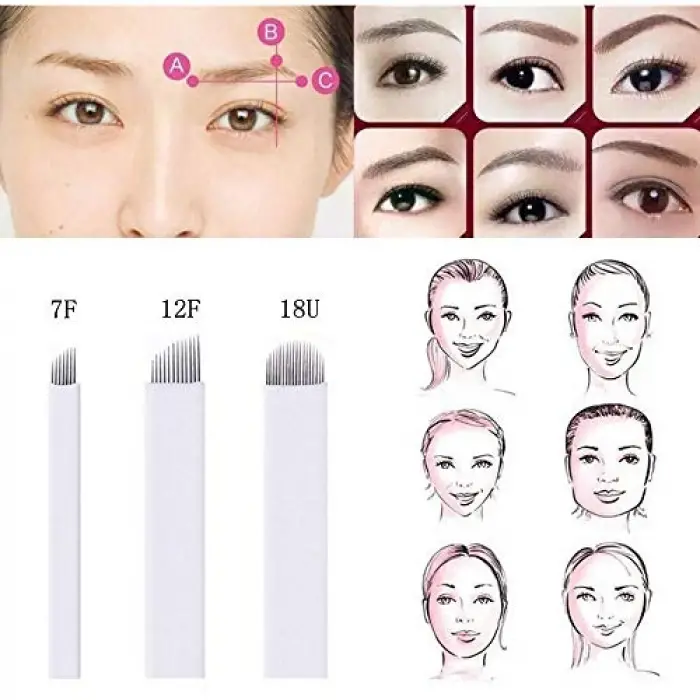 Microblading İğneleri 60 adet S7, S12, U18 Çeşitli Kalıcı Makyaj Manuel Kaş Dövme İğnesi Microblading Bıçakları Microblading Kitleri