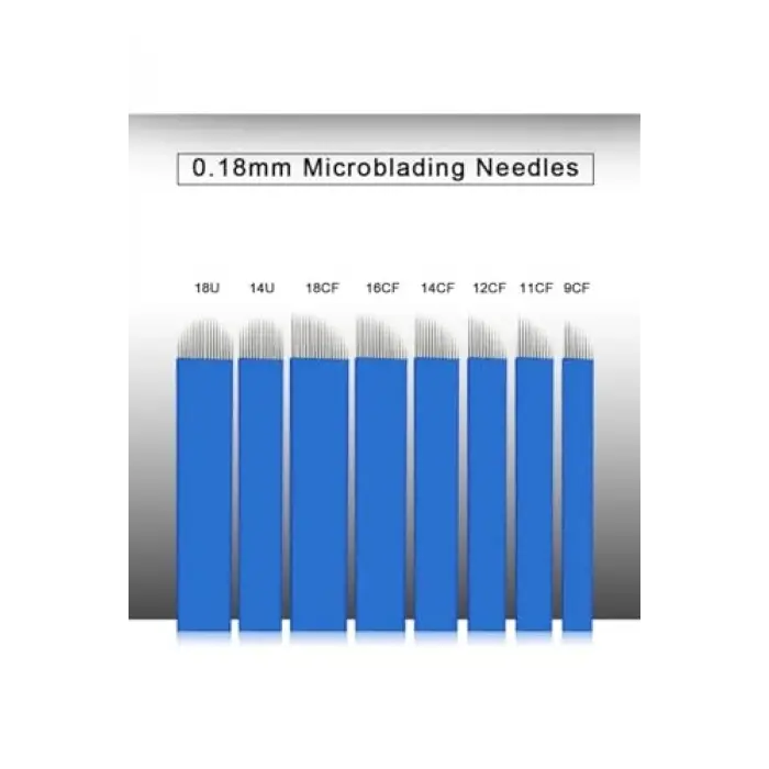 Microblading İğnesi, 12CF, 0.18 mm, Tıbbi Paslanmaz Çelik, 10 Adet, Mavi