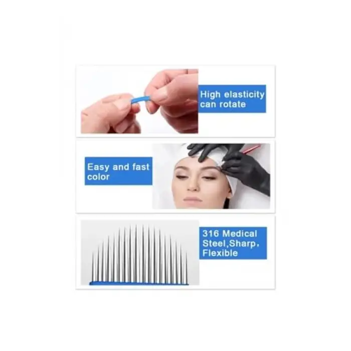 Microblading İğnesi, 12CF, 0.18 mm, Tıbbi Paslanmaz Çelik, 10 Adet, Mavi