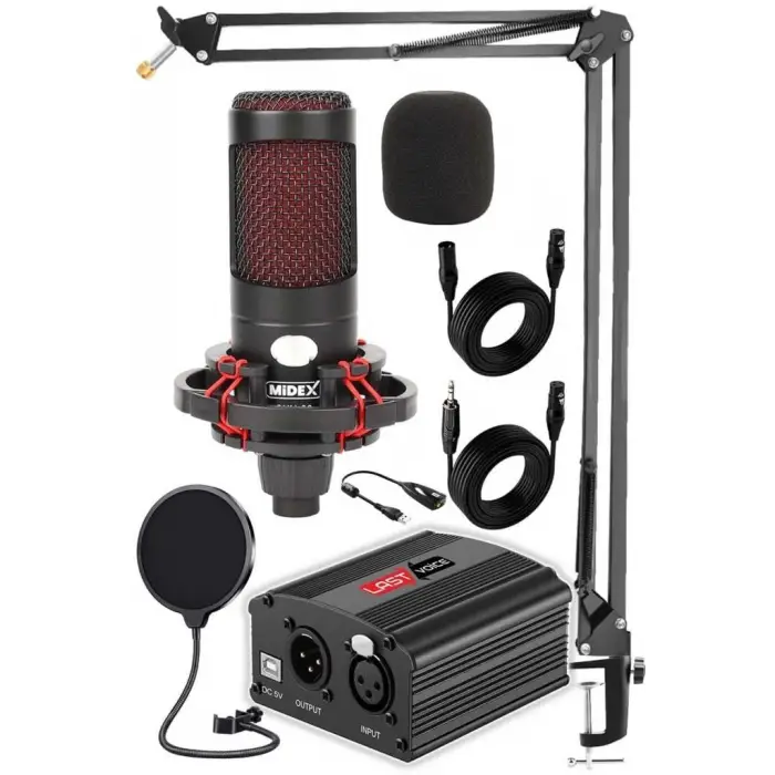 Midex CXN-30 Paket-3 +48V Phantomlu Mikrofon Stand Seti