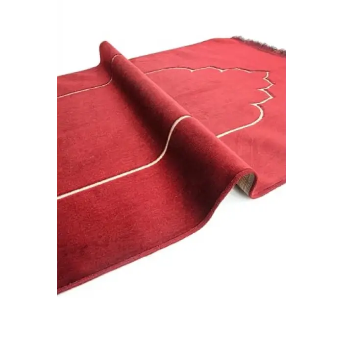 Mihrap Desenli Kadife Seccade Bordo