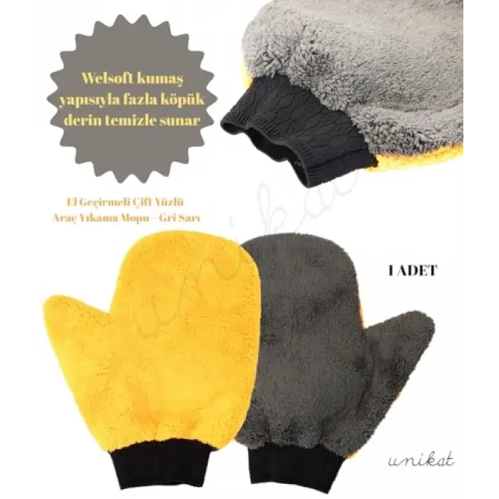 Mikrofiber El Geçirmeli Çift Yüzlü Araç Yıkama Mopu, 1Adet