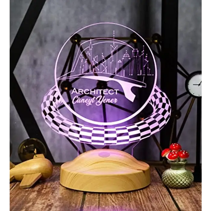 Mimara Özel LED Masa Lambası, Kişiye Özel Baret Şekilli 3D Lamba
