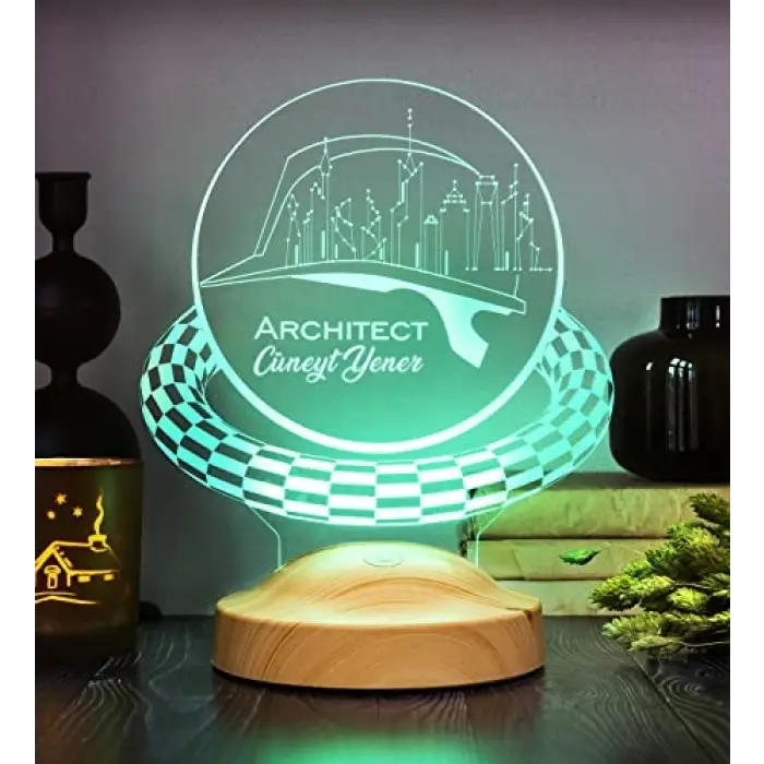 Mimara Özel LED Masa Lambası, Kişiye Özel Baret Şekilli 3D Lamba