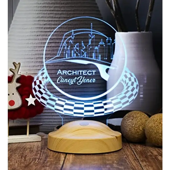 Mimara Özel LED Masa Lambası, Kişiye Özel Baret Şekilli 3D Lamba