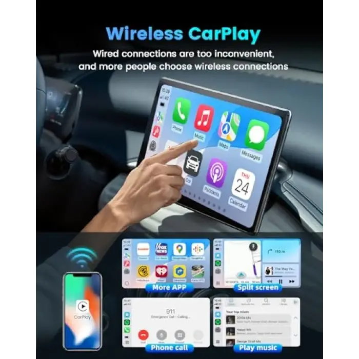 Mini SE Pro Kablosuz CarPlay ve Kablosuz Android Oto Adaptörü, USB-C/A Evrensel Araç Adaptörü iOS/Android için