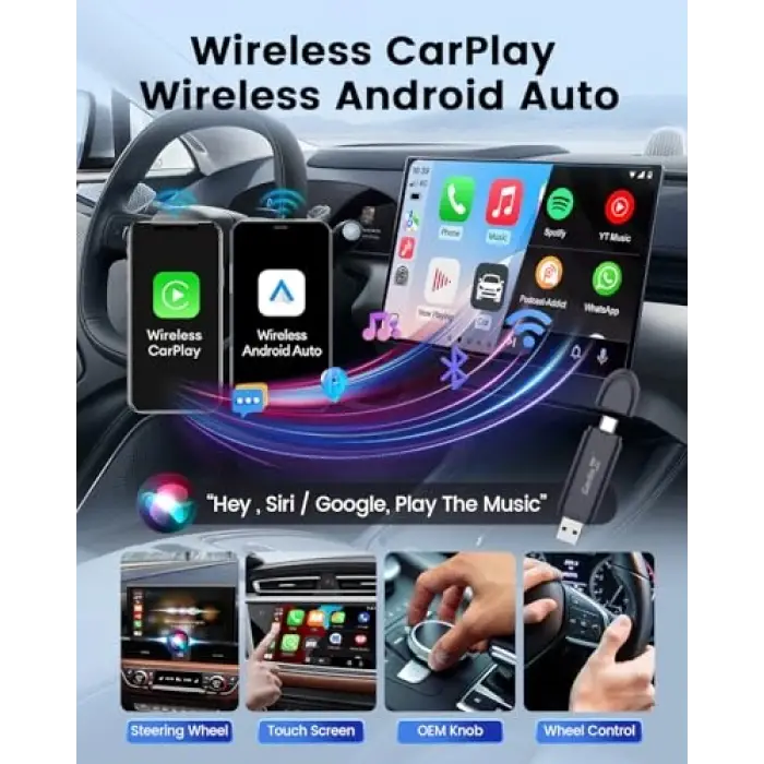 Mini SE Pro Kablosuz CarPlay ve Kablosuz Android Oto Adaptörü, USB-C/A Evrensel Araç Adaptörü iOS/Android için