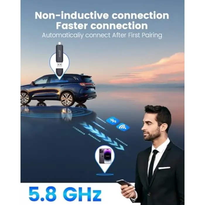 Mini SE Pro Kablosuz CarPlay ve Kablosuz Android Oto Adaptörü, USB-C/A Evrensel Araç Adaptörü iOS/Android için