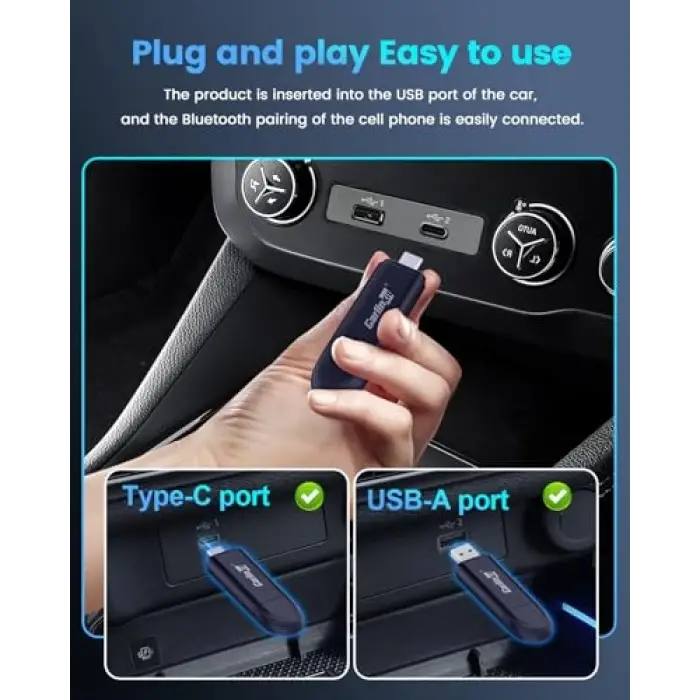 Mini SE Pro Kablosuz CarPlay ve Kablosuz Android Oto Adaptörü, USB-C/A Evrensel Araç Adaptörü iOS/Android için