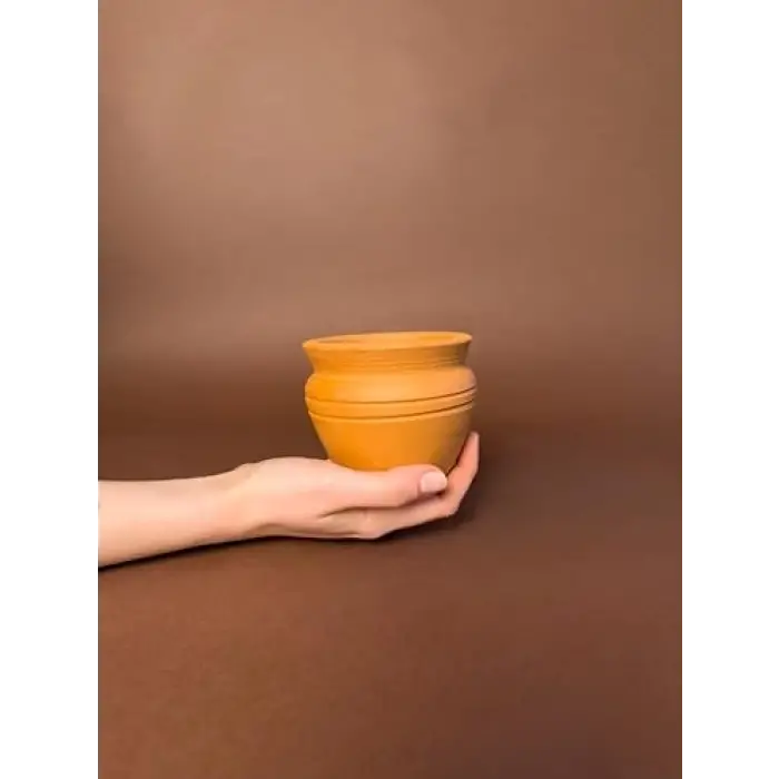 Mini Toprak Saksı 9 cm Şerit Detaylı