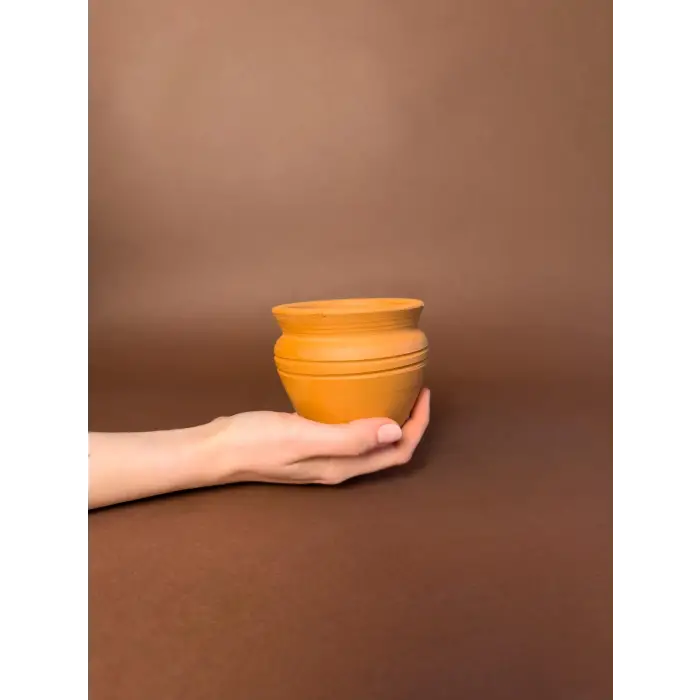 Mini Toprak Saksı 9 cm Şerit Detaylı