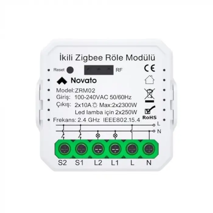 Mini Zigbee İki Çıkışlı Anahtar, Tuya, Smart Life, Home Assistant ve Zigbee2MQTT Uyumlu