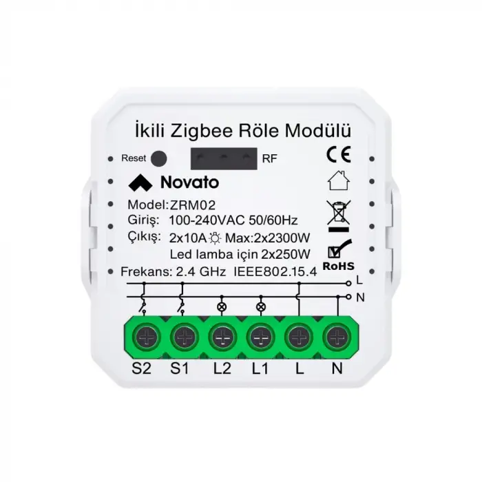 Mini Zigbee İki Çıkışlı Anahtar, Tuya, Smart Life, Home Assistant ve Zigbee2MQTT Uyumlu