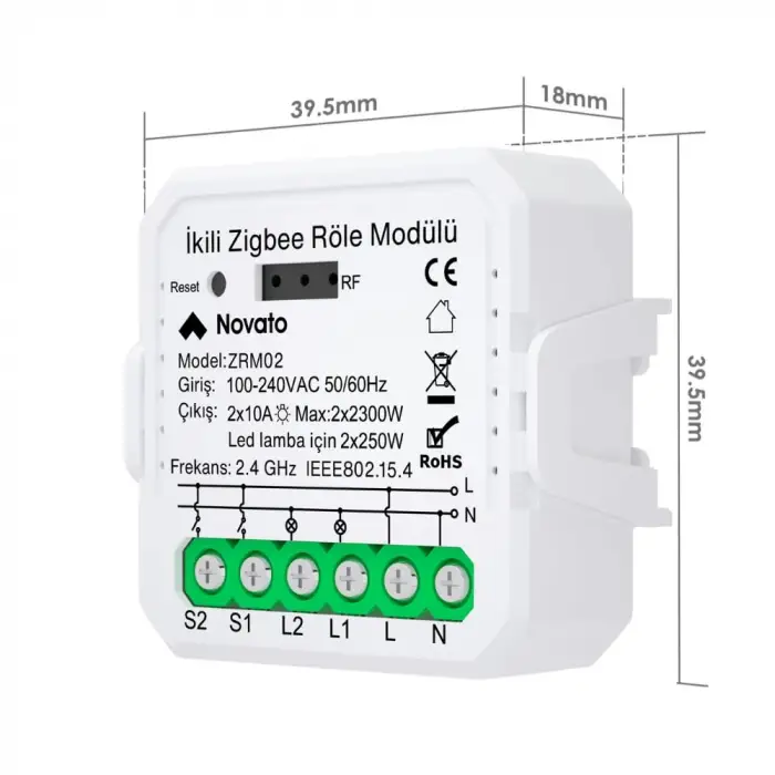 Mini Zigbee İki Çıkışlı Anahtar, Tuya, Smart Life, Home Assistant ve Zigbee2MQTT Uyumlu
