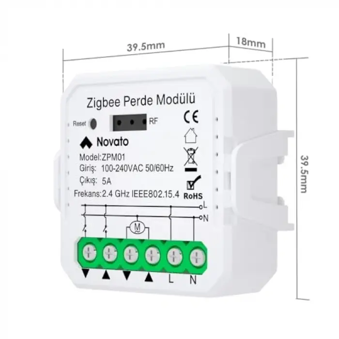 Mini Zigbee Perde Panjur Kontrol Rölesi, Tuya, Smart Life, Home Assistant ve Zigbee2MQTT Uyumlu