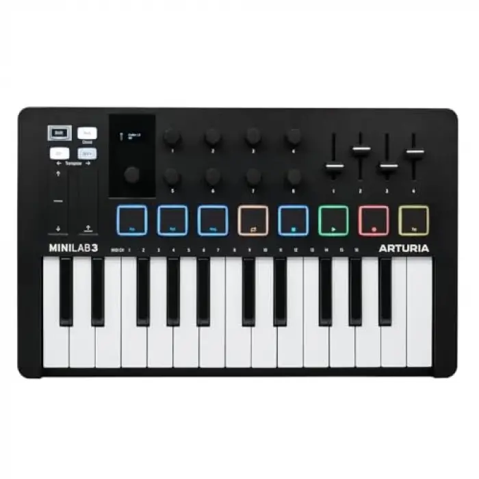 Minilab 3 Black Mıdı Klavye, Siyah Beyaz