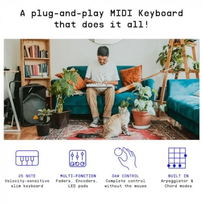 Minilab 3 Black Mıdı Klavye, Siyah Beyaz