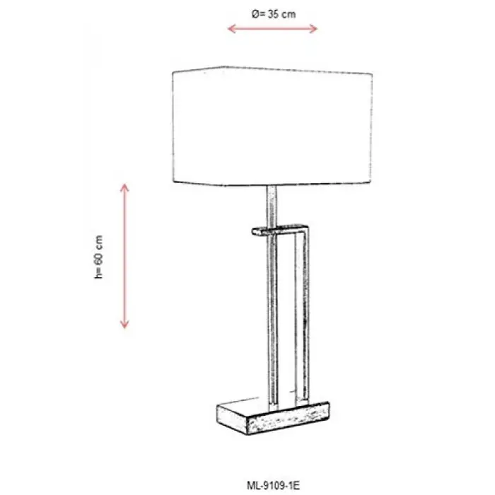 ML-9109-1E Eskitme Kaplama Masa Lambası, E27, Metal, 35 cm