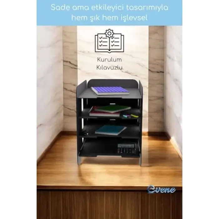 Model 1 Siyah Ahşap Masaüstü Evrak Rafı ve Dosya Organizeri, eorganizer1