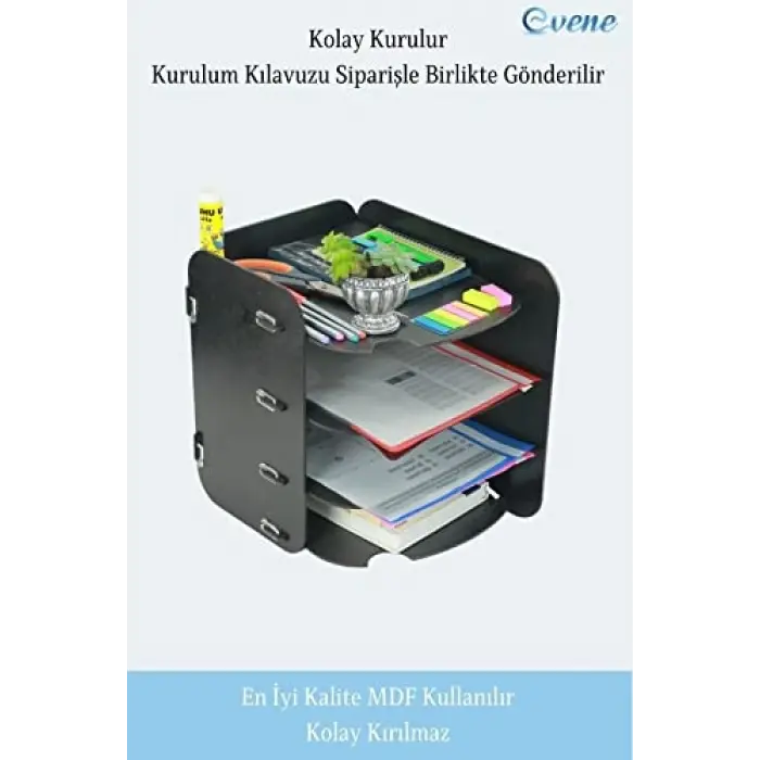 Model 2 Siyah Ahşap Masaüstü Dosya ve Evrak Rafı