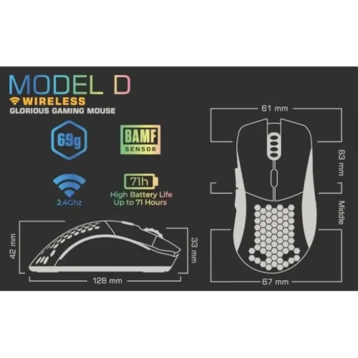 Model D RGB Kablosuz Bamf sensörlü 19000 Dpı 69 gram Mat Siyah