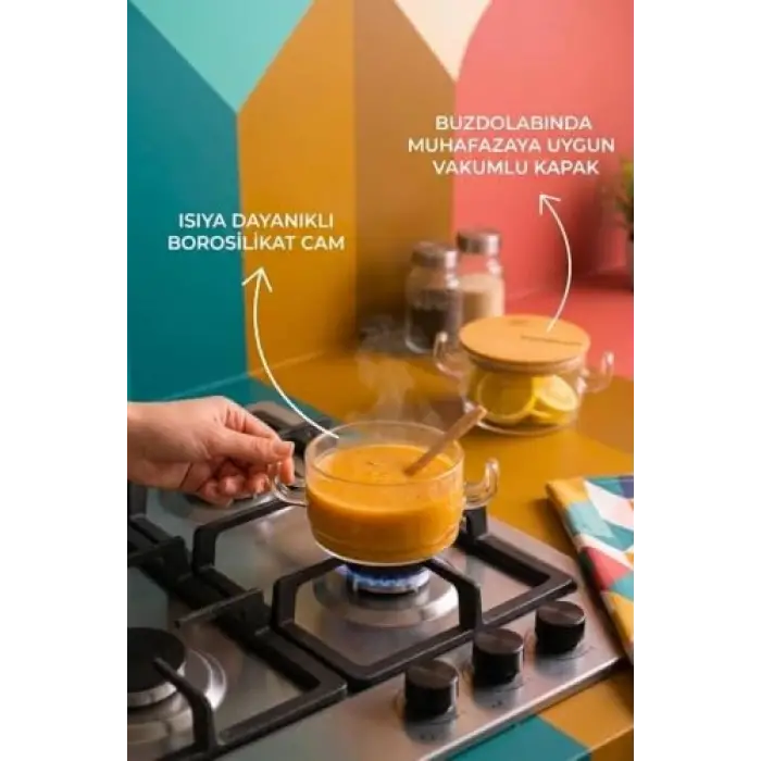 Modena - 2li Bambu Kapaklı Cam Saklama Kabı