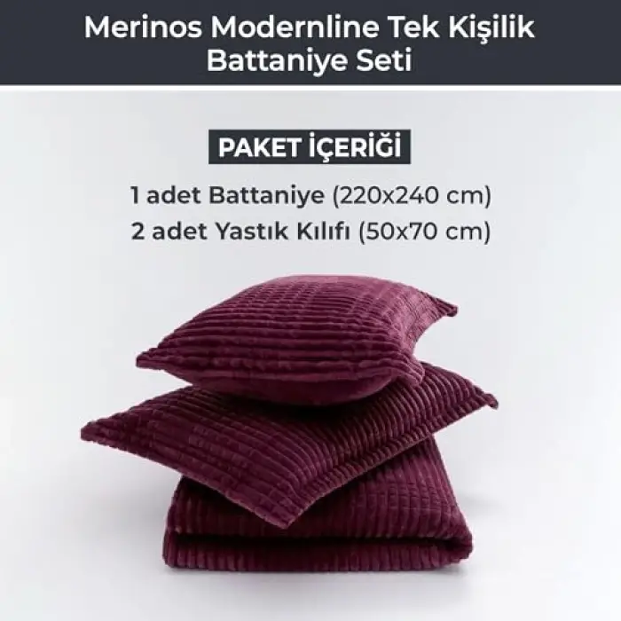 Modern Line 3 Parça Battaniye Seti, Mürdüm Renk