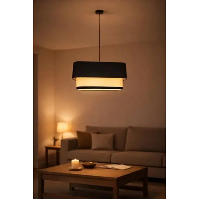 Modern Sarkıt Avize, Siyah-Beyaz, Çift Katmanlı Silindir Tasarım, E27 Duy