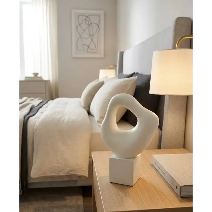 Modern Taş Biblo, Soyut İskandinav Tarzı, Krem Minimalist Masaüstü Objesi