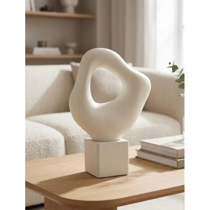 Modern Taş Biblo, Soyut İskandinav Tarzı, Krem Minimalist Masaüstü Objesi