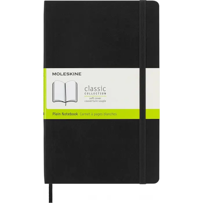 Moleskine Classic Notebook, Large, Plain, Black, Soft Cover (5 x 8.25)