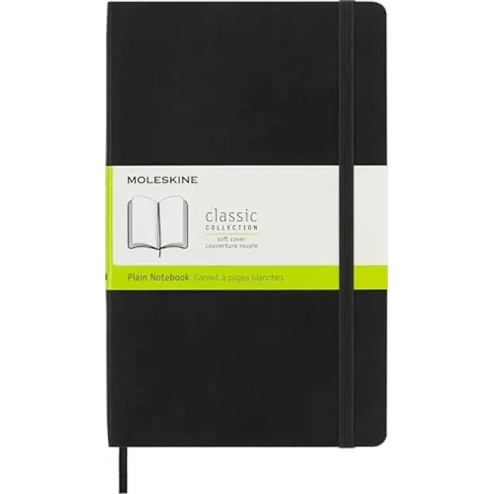 Moleskine Classic Notebook, Large, Plain, Black, Soft Cover (5 x 8.25)