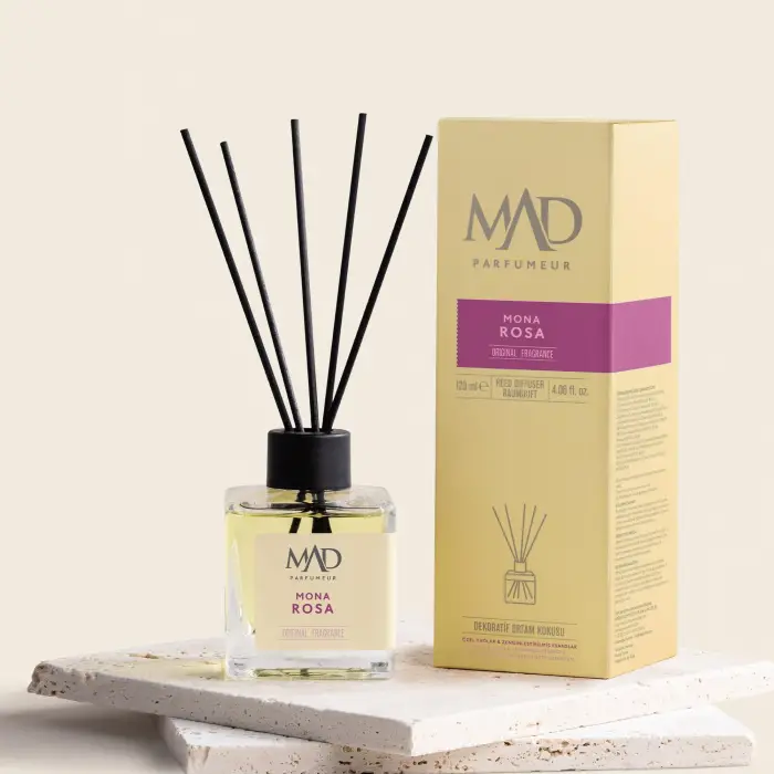 Mona Rosa ortam kokusu – Elma, gül ve paçuli notaları, bambu çubuklu 120 ml
