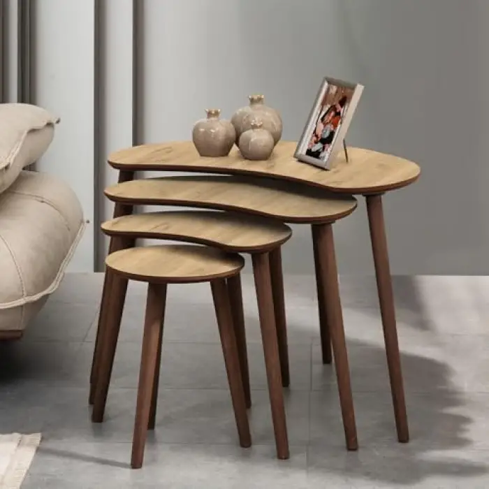 Moon 4lü Mdf Ahşap Zigon Sehpa, Meşe