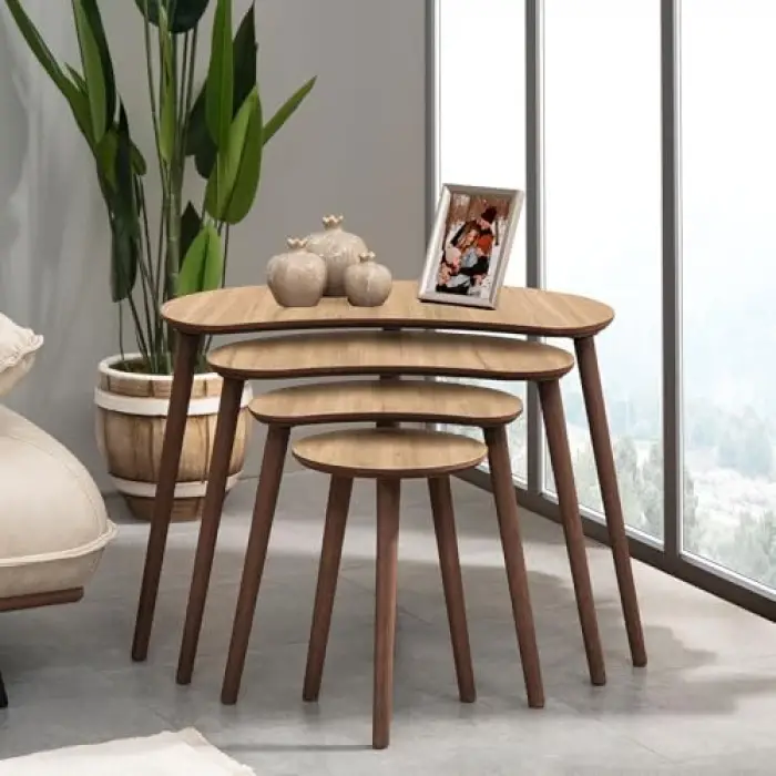 Moon 4lü Mdf Ahşap Zigon Sehpa, Meşe