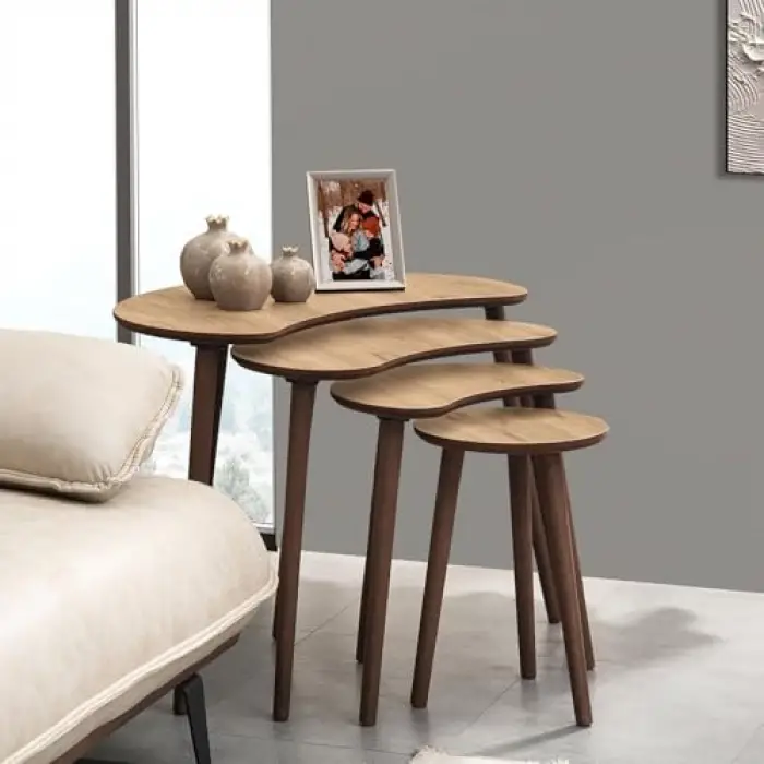 Moon 4lü Mdf Ahşap Zigon Sehpa, Meşe