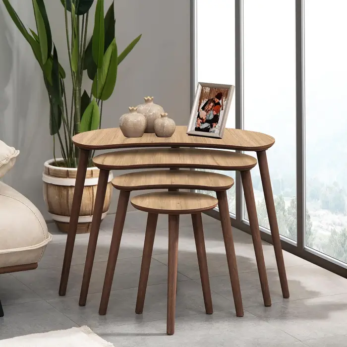 Moon 4lü Mdf Ahşap Zigon Sehpa, Meşe