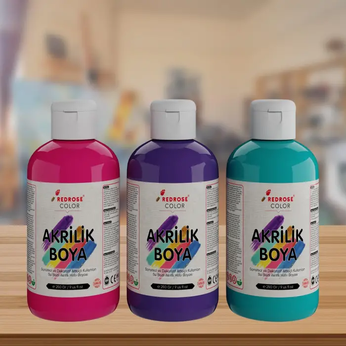 Mor, Fuşya, Turkuaz Akrilik Boya 3lü Set 3x250 gr