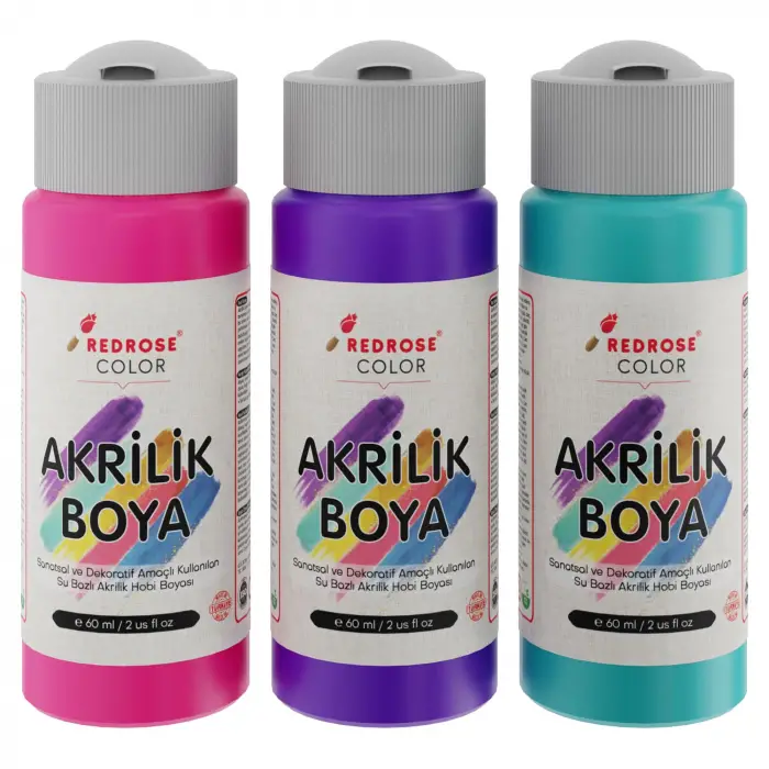 Mor, Fuşya, Turkuaz Akrilik Boya 3lü Set 3x60 ml