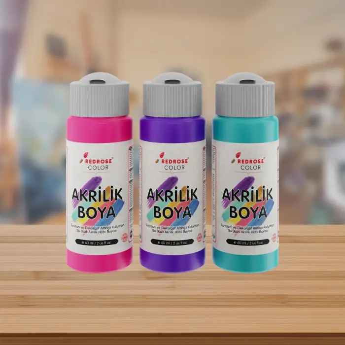 Mor, Fuşya, Turkuaz Akrilik Boya 3lü Set 3x60 ml