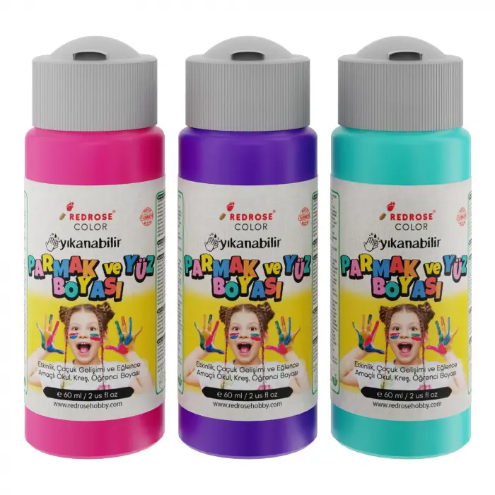 Mor-Fuşya-Turkuaz Parmak Boyası Set, 3x60 ml, 3lü