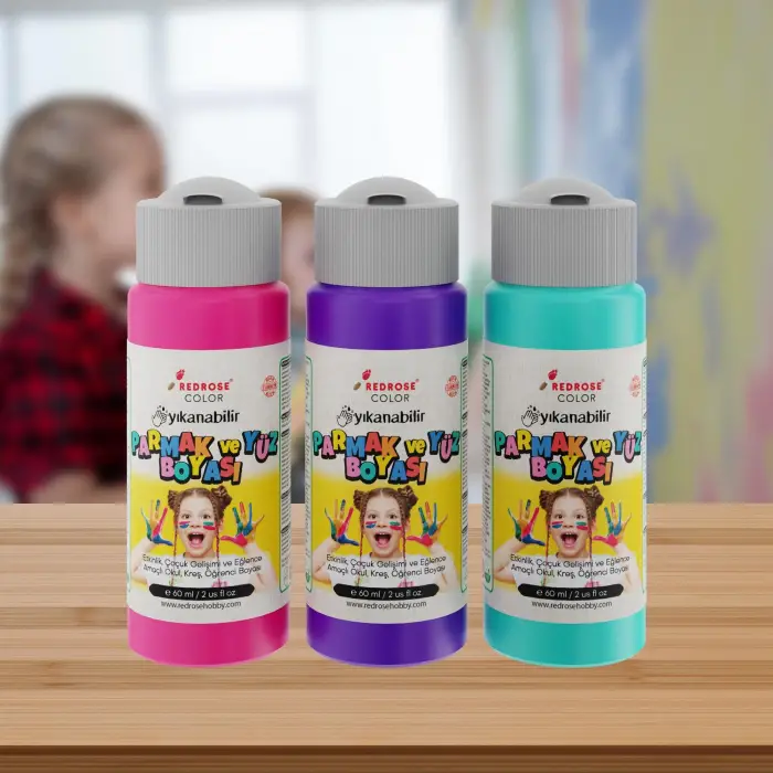Mor-Fuşya-Turkuaz Parmak Boyası Set, 3x60 ml, 3lü