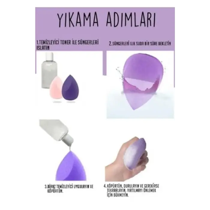 Mor Renkli Standlı 4lü Makyaj Süngeri Seti
