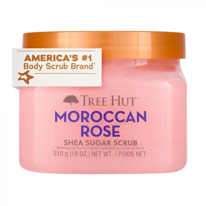 Moroccan Rose Shea Sugar Scrub, Exfoliating, Hydrating & Moisturizing Body Scrub with Shea Butter & Nourishing Essential Oils, Smooth & Soften Skin, 18 oz