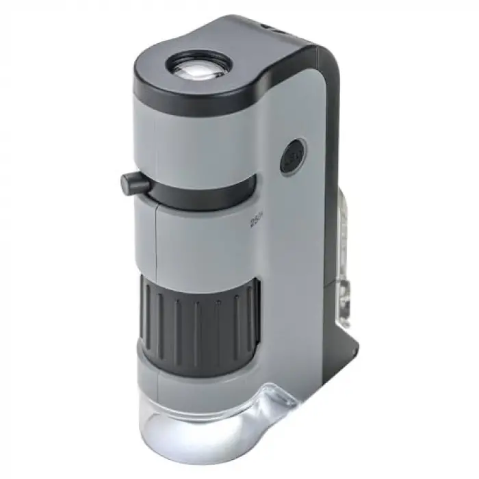MP-250 MicroFlip 100-250x LED Işıklı Cep Mikroskobu, Akıllı Telefon Digiscoping Adaptör Klipsli, Gri