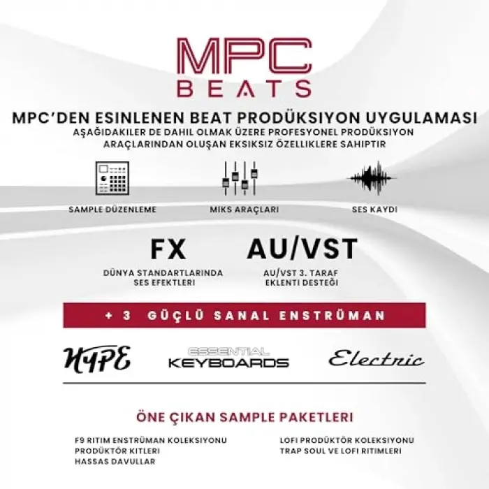 MPK Mini Plus - USB MIDI Klavye Controller, 37 Mini Tuş, 8 MPC Pedi, Sıralayıcı, MIDI/CV/Gate G/Ç, Müzik Prodüksiyon Yazılımı Dahil, Beyaz Sınırlı Sürüm