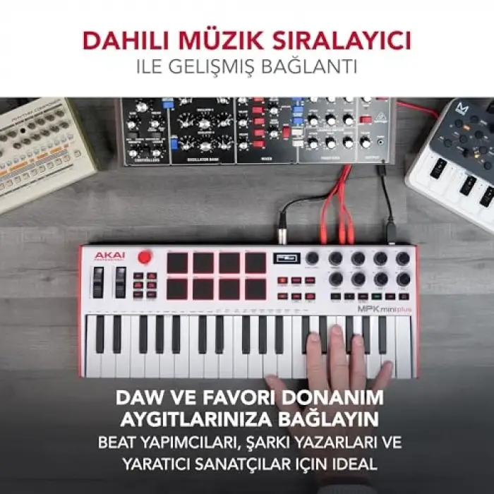 MPK Mini Plus - USB MIDI Klavye Controller, 37 Mini Tuş, 8 MPC Pedi, Sıralayıcı, MIDI/CV/Gate G/Ç, Müzik Prodüksiyon Yazılımı Dahil, Beyaz Sınırlı Sürüm